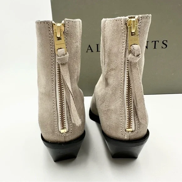 All Saints Lenora Suede Boots in Stone White